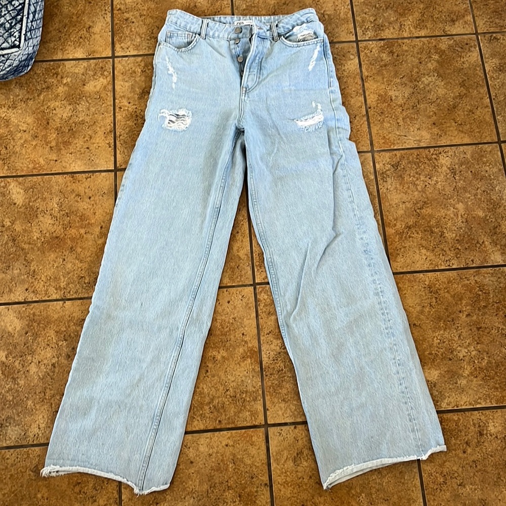 Zara high rise light wash wide leg jeans